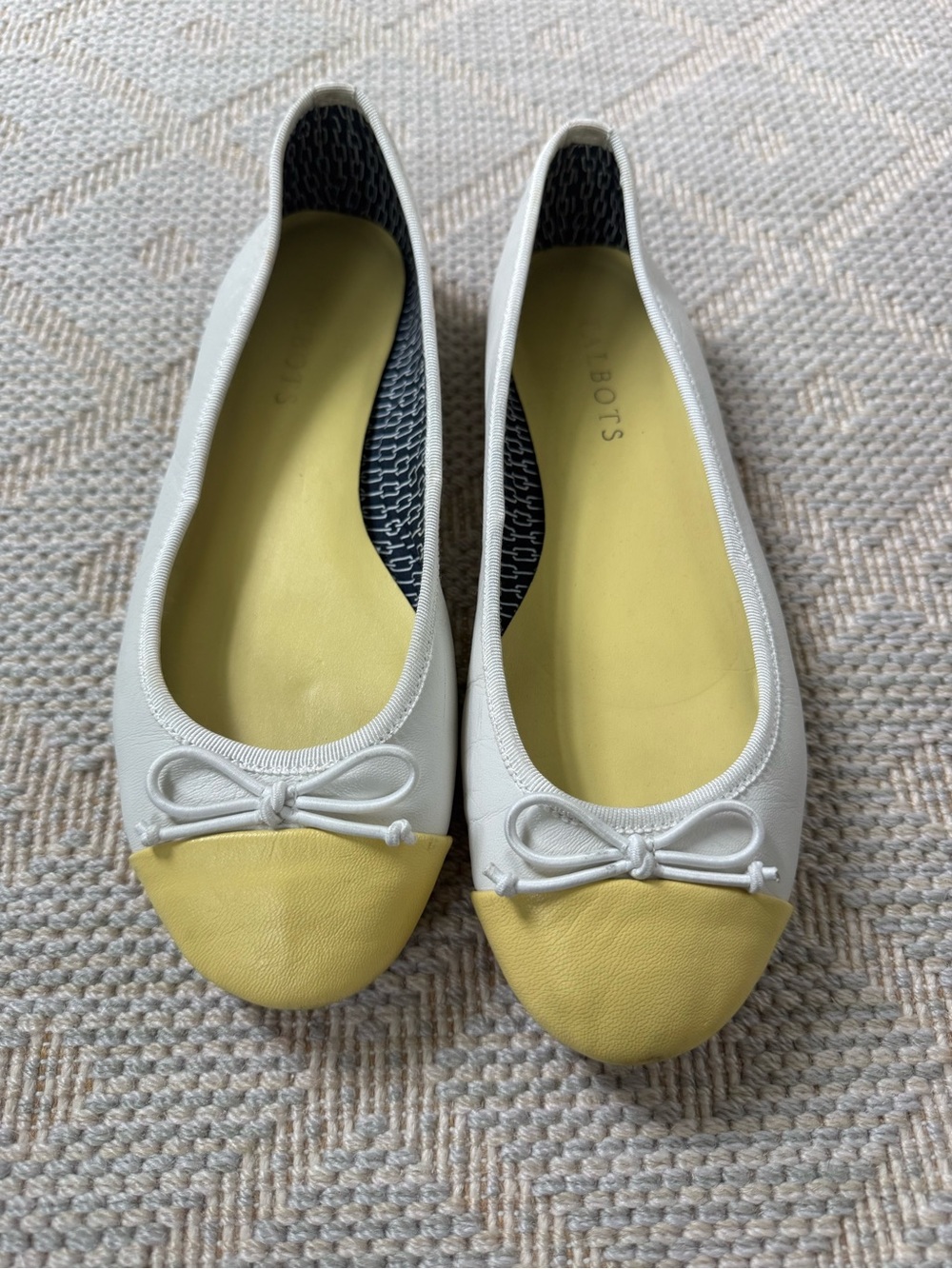 Talbots White Ballet Flats with Yellow Cap Toe